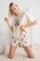 Trendyol Ecru Animal Jersey Knitted Pajama Set