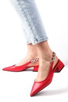 Mio Gusto Sophie Red Women's Short Heeled Shoes with Open Back Stone Band.