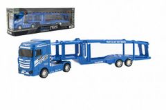 Auto kamión prepravník plast 35cm na zotrvačník na batérie so svetlom a zvukom v krabici 40x13x9cm