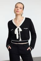 Trendyol Black Ribbon Detailed Knitwear Cardigan