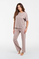 Women's Betty pyjamas, short sleeves, long trousers - cappuccino/cappuccino print