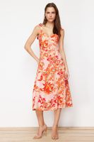 Trendyol Pink Floral A-Line Viscose Midi Woven Dress