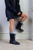 NİŞANTAŞI SHOES Ginger Navy Blue Genuine Suede Flat Heel Women's Rain Boots