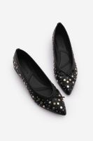 Marjin Women's Pointed Toe Studded Bow Casual Flats Mavinza Black