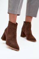 Természetes nubuck bőr bokacsizma magas sarkú fűtött barna Zazoo 3128