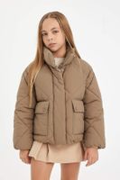 DEFACTO Girl Water Repellent Puffer Jacket Stand Collar Pocket Zippered