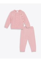 LC Waikiki Crew Neck Long Sleeve Patterned Baby Girl Cardigan and Sweatpants 2-Piece Set