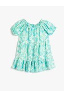 Koton Linen Dress Floral Balloon Sleeve Tiered