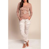 Langer Pyjama Mit Print, Hellbraun