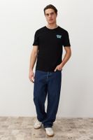 Trendyol Black Regular Cut Embroidered 100% Cotton T-Shirt