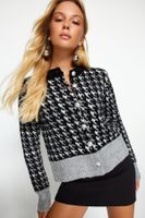 Trendyol Black Boucle Yarn Patterned Jacket-Looking Knitwear Cardigan