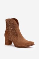 Zazoo 3166 női perforált csizma sarkon velúr Camel