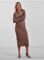 Light brown ribbed sweater midi dress Pieces Kylie - Women's