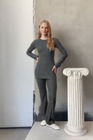 Trendyol Anthracite Soft Long Sleeve Crew Neck Blouse and Trousers Flexible Knitted Top-Bottom Set