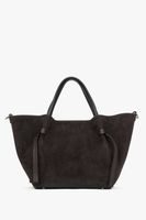 Estro: Ciemnobrązowa torebka damska typu łódka z włoskiego weluru naturalnego Premium