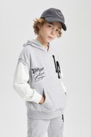 DEFACTO Boy Oversize Wide Pattern Embroidered Hooded Sweatshirt