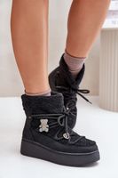 Women's snow boots with badges and lamb fur black Almatiza