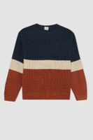 DEFACTO Boy's Crew Neck Color Block Knitwear Sweater