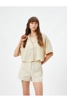 Koton Relaxed Fit Crop Short Sleeve Shirt Buttoned