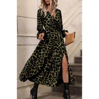 Duga Haljina S Leopard Uzorkom, Maslinasto Zelena