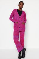 Trendyol Purple Gradient Knitwear Cardigan-Trousers Bottom-Top Set