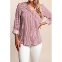 Plus Size Majica S Prugastim Printom, Crvena