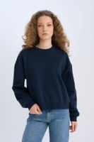 DEFACTO Regular Fit Crew Neck Basic Thick Fabric Navy Blue Sweatshirt