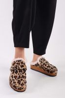 Shoeberry Women's Softie Leopard Suede Pile Flat Slippers