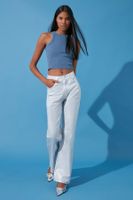 Trendyol White Shiny Metallic Printed High Waist Wide Leg Jeans