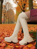 Női hosszú, vastag talpú bebújós csizma