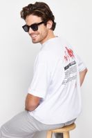 Trendyol White Oversize Printed Embroidered 100% Cotton T-Shirt