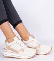 Gemre Beżowe sneakersy zdobione brokatem i metalową wstawką Olaria