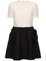 Wool & Silk Crepe Mini Dress W/ Roses