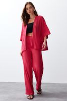 Trendyol Pink Relaxed/Comfortable Cut Knitted Kimona Trousers Top-Bottom Set