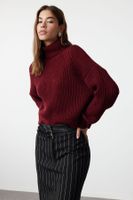 Trendyol Burgundy Crop Turtleneck Knitwear Sweater