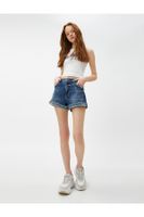 Koton Ripped Denim Shorts With Pocket Detailed Button Button.