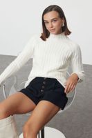 Trendyol Ecru Soft Texture Knit Detailed Stand Collar Seamless Knitwear Sweater