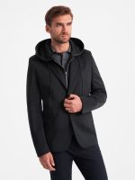 Ombre Men's blazer with detachable underlining and hood - black