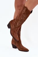 Zazoo Velúr Cowboy Csizmák Nőknek Sarkos Camel Karira