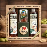 Kozmetická súprava Pivrnec – gél 250 ml, šampón 250 ml, mydlo 70 g a odznak Mediabox