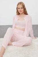 Trendyol Light Pink 3-Pack Pointel Openwork/Hole Rope Strap Knitted Pajama Set