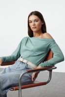 Trendyol Mint Asymmetrical Collar Flowy Stretchy Knitted Blouse