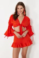 Trendyol Pomegranate Blossom Woven Ruffle Blouse Shorts Set