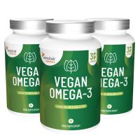 Vegane Omega-3 3er Pack (90 Kapseln): 300 mg DHA + 150 mg EPA aus Algenöl. 100 % Vegan. FREI von Schwermetallen, Dioxinen und PCB. Essentials Sensilab