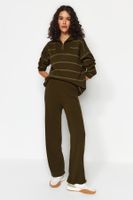 Trendyol Khaki Wide Fit Zippered Knitwear Bottom-Top Set