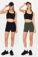 Trendyol Black-Khaki 2-Pack Restorer Knitted Sports Shorts/Short Leggings