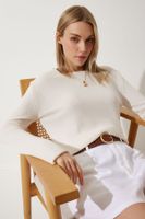 Happiness İstanbul Women's Bone Mercerized Knitwear Blouse