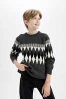 DEFACTO Boy's Crew Neck Diamond Patterned Knitwear Sweater