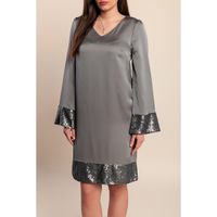 Langarmkleid Mit Pailletten, Grau