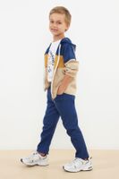 Trendyol Navy Blue 3-Piece Boy Cardigan-T-shirt-Pants Set Cotton Knitted Bottom-Top Set